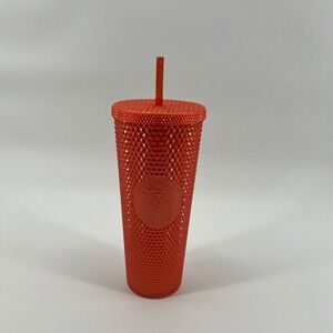 Starbucks Studded Tumbler 24 oz‎ Venti Coral Orange Sparkle Limited Edition NEW